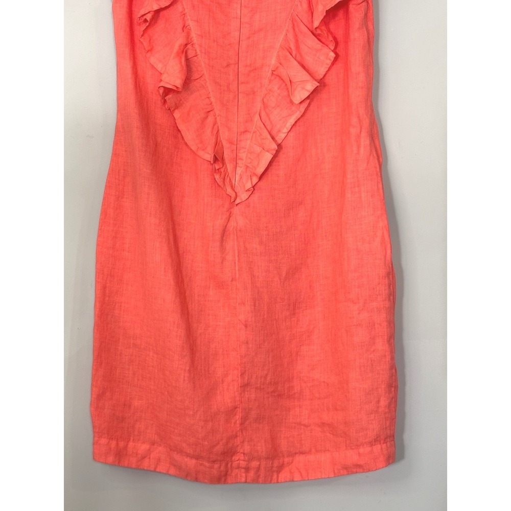 Haris Cotton Greece Pink Linen Ruffle V-Detail Shift Dress Womens Small Coral - Picture 11 of 12
